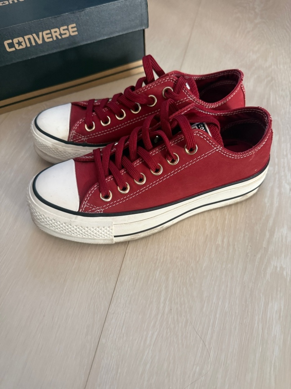Converse Maroon Low-Top Platformed Canvas Sneakers - Picture 3 of 12